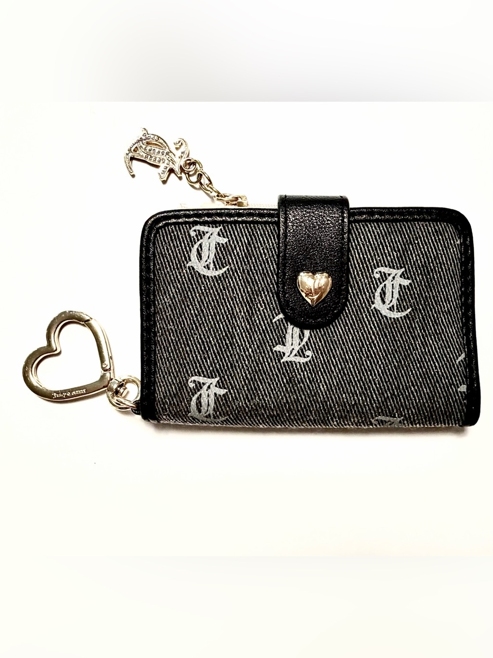 Juicy Couture NWOT Pack It Up Tab Card Wallet Black (liquorice) denim wth Gold